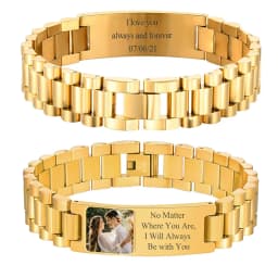 Personalized Engrave Photo Text Bracelet for Men Wristband Stainless Steel Bangle Engraving Color Printing Picture Couple Gifts