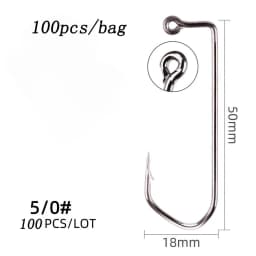 100pcs 7150 Jig Fishing Hooks Barbed Black Hook High Carbon Steel Pesca Barbarian 90 Degree Fishhook Size 6/0# to 1# Hook