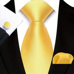 3Pcs Men's Yellow Color Stripes Plaid Solid Ties Pocket Square Cufflinks Wedding Prom Accessories 8cm Cravat Gift for Men