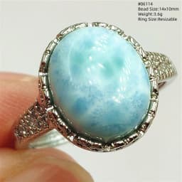 Natural Blue Larimar Oval Adjustable Ring Jewelry Water Pattern Real Larimar For Women Men Healing Fashion Stone AAAAAA