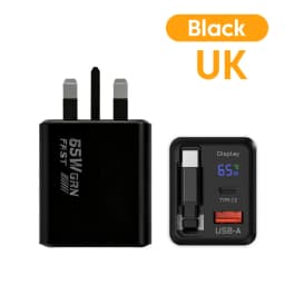 65w GaN Charger 22.5wUSB+Type-C PD20w+22.5w Type-C Cable Fast Charging Digital Display Phone Adapter For iPhone 15-17 Cellphones