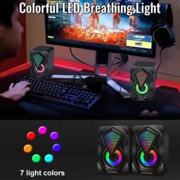RGB Computer Speakers PC Sound Box HIFI Stereo USB Wired 3.5mm Audio Interface with LED Light For Desktop Computer Projector
