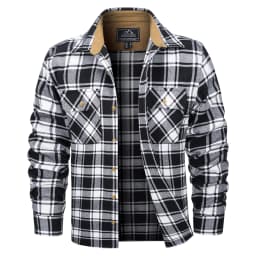 MAGCOMSEN Men's Cotton Flannel Shacket Plaid Shirt Long Sleeve Corduroy Collar 2 Chest Pockets Casual Work Overshirt Outdoor