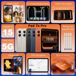 CHOTOG Pad 7s Pro Tablet Android 15 Tab PC 10.1 Inch 16+32MP Camera 22GB+2TB 10000mAh Battery Face Unlocked Wifi GPS Global Version Tablets For Children's Kids Gifts