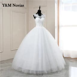 Y&m Novias Customized White O Neck Simple Wedding Dresses Pluse Size Vestido De Noiva Lace Embroidery Ball Gown Robe Mariage