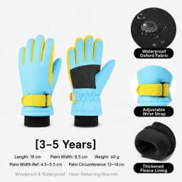 Kids Winter Ski Gloves Waterproof Windproof Children Snow Gloves for Boys Girls Warm Fleece Lining Sports Finger Gloves 3-15Y