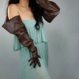 LONG GLOVES Faux Leather PU 15" 38cm Coffee Dark Deep Brown Loose Fit Unisex LLDLLNT