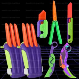 New 3D Mini Butterfly Knife Printing Gravity Knife Cub Jumping Small Radish Knife Mini Model Pendant Push Card Decompression Toy