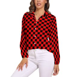 Black Checkerboard Blouse Classic Black and White Checker Office Print Blouses Women Autumn Oversize Long Sleeve Casual Shirts