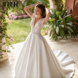 Elegant Classic Sexy Wedding Dresses Cap Sleeve V-Neck Lace Bridal Dress A Line Court Train Gown New Vestido De Novia Customized