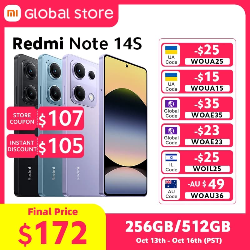 Xiaomi Redmi Note 14S Smartphone Global Version 8GB RAM 200MP Camera MTK Helio G99 CPU 120Hz 6.67" AMOLED Display 67W 5000mAh