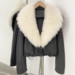 OFTBUY 90 White Duck Down Jacket Cable Knit Sleeve Zipper Drawstring Hem Cropped Coat Women Winter Real Layered Fox Fur Collar