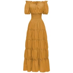 Elegant Medieval Renaissance Dress Boho Short Sleeves Off Shoulder Smocked Waist Retro Pleated Long Dress Costume Gown