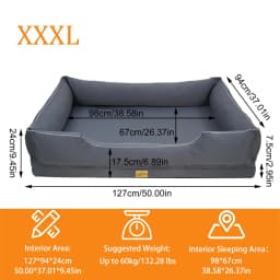Orthopedic Dog Beds Dark Grey Pet Sofa Cushion with Removable Machine Washable Cover Foam Base & Bolsters Dog Couch for Large Medium Small Dogs