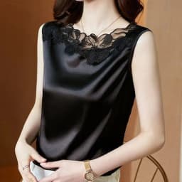 plus Size Lace Trim Silk Vest Top Women's Base Shirt Suit Professional Inner Wear Summer Floral Versatile Outerwear Silk Sati...