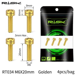 RISK 4PCS M6x16/18/20mm Bicycle Disc Brake Fixed Bolts with Washer Titanium Mountain Bike Brake Caliper Clamp