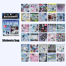 Mr. Paper 30pcs Retro-Future Sticker Book - Time-Space Collage Journal Material, Creative Theme Decor, Vintage Modern Stationery