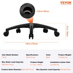 SucceBuy Office Chair Base Replacement 28" 2500lbs Static Universal Computer Desk Chair Stool Desk Chair Base Replacement Black