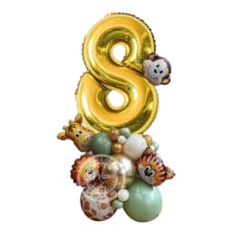 Wild Animal Balloon Tower with Gold 1-9 Number Balloon for Boy's Jungle Safari Birthday Party Decoration Forest Party Supply