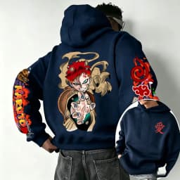 Naruto Gaara 2026 Spring and Autumn New Cartoon Anime Harajuku Y2K Street Fashion Couple Hooded Sweatshirt
