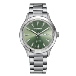 BERNY Men Watch Luminous Week Date Calendar Quartz watches for Men Stainless Steel Soft Silicone Dress Business Wristwatch