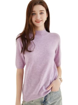 Wool Top Women's Sweater Knitwears Short Sleeve Pullover 100% Wool Half Turtleneck Sweater for Women Knit Jumper Female Clothing
