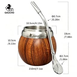 Gaucho Yerba Mate Set Stainless Steel Double Wall Calabash Cup with Removable Filter Bombilla Cleaning Brush