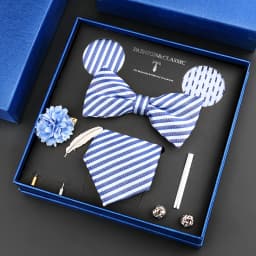 Luxury Neck Tie Set For Men Classic Brand Necktie Bowtie Hanky Cufflinks Floral Brooches Tie Clip Set Wedding Business Box Gift