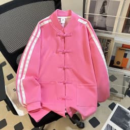 Fashionable Loose Baseball Jacket Women's Sweatshirt Button Design Autumn Winter Outerwear Comfortable Fit round Neck Long Sl...