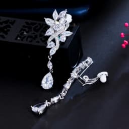 CWWZircons No Ear Hole Style Cubic Zircon Flower Drop Women Wedding Bridal Party Long Clip on Earrings without Piercing CZ274