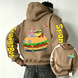 Burger SpongeBob SquarePants and Patrick Star Cartoon Anime 2026 Spring and Autumn Men's and Women's Fashion Sports Hoodies