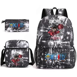 One Piece Luffy Anime Print School Backpack Set 3-in-1 Shoulder Bag Pencil Case for Boys Girls Kids Bookbag