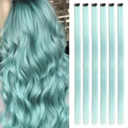 6 Pcs Clip Extensions, 24 Inch Colored Hair Extensions Party Highlights Long Straight Synthetic Hairpieces for Women Kids Girl
