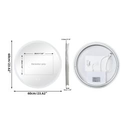 Round LED Bathroom Mirror 500 600 700 800 900mm Wall Vanity Mirror with Aluminum Frame, Anti-Fog, Stepless Dimming, 3000K/4000K/6000K,Memory Function, Backlit, Dual Buttons