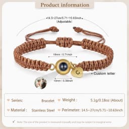 Mother's Day Gift Custom Photo Projection Beaded Adjustable Braid Bracelets Personalized Letter Heart Pendant Bracelet