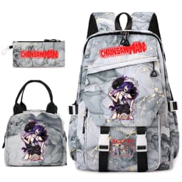 Chainsaw Man Anime Print Student Backpack Set for Girls with Lunch Bag Pencil Case School Daily Use