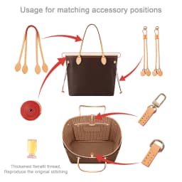 BERRY&SNOWY Vintage Luxury Handbag Replacement for LV Neverfull Bag Genuine Vachetta Leather Accessories