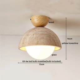 IWHD Wood Canopy LED Ceiling Light Fixture Nordic Modern Simple Ellipse Natural Yellow Travertine Ceiling Lamp Lamparas De Techo