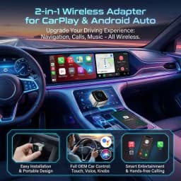 DRNVIYNC 2in1 Wireless CarPlay Adapter Upgraded (USB and Type-c) 5GHz WiFi Plug Play Wired to Wireless Dongle with Fast MiNi AI Box Bluetooth 5.0