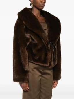 Women's Faux Fur Coat Short Plush Drawstring Deep Brown Winter Jacket Warm Thick Luxe Elegant Chic Fashion Outerwear