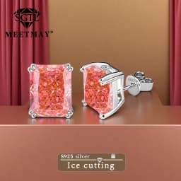 Bocarman Ice Cut Zircon Stud Earrings S925 Silver Paraiba Tanzanite Blue Mint Green Rectangular Multicolor Women Fine Jewelry