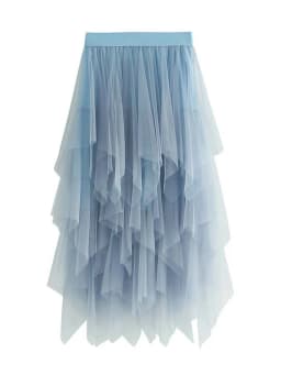 Women Sweet Midi Spring And Summer High Waist Solid Asymmetrical Elegant Chic White Mesh Tulle Skirts Faldas