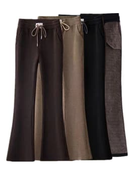Thickened Fleece Women's Bell Bottom Pants Autumn Winter Warm Casual Trousers Vintage Polyester Fiber High Waist Loose Fit