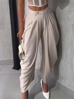 New Women's Pants High Waist Loose Drape Irregular Small Feet Casual Pants Trousers Solid Color