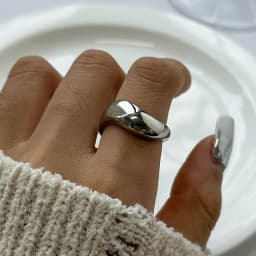 Uworld Minimalist Stainless Steel Smooth Asymmetric Ring Oval Hollow Stackable Ring Large Spherical Ring Women's Jewelry