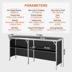 SucceBuy Folding Portable Bar Table Tradeshow Podium Table for Party Picnic Exhibition Include Storage Shelf Carrying Case Skirt