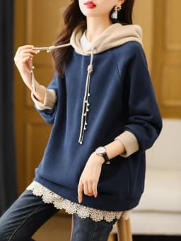 plus Size Hoodie Long Sleeve Color Block Women's Sweatshirt Autumn Winter Loose Versatile Splicing Outerwear Korean Style
