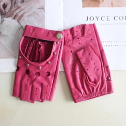 New Women's Sheepskin Half Finger Gloves Thin Style Unlined Rivet Style Colored Genuine Leather Driving Gloves