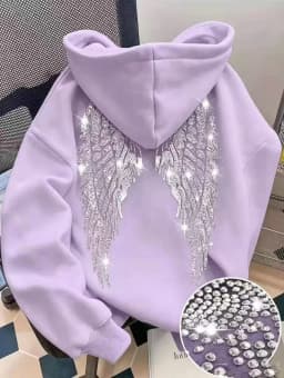 Leisure Spring and Autumn Sweater Wing Print and Hot Rhinestone Two Styles Women's Long-sleeved Pullover Hoodie