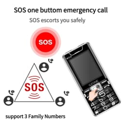 2G GSM Feature Phone SOS Call Fast Dial 2.4" Display Large Keypad Super Loud Speaker Dual SIM Blacklist Dual Torch Long Standby